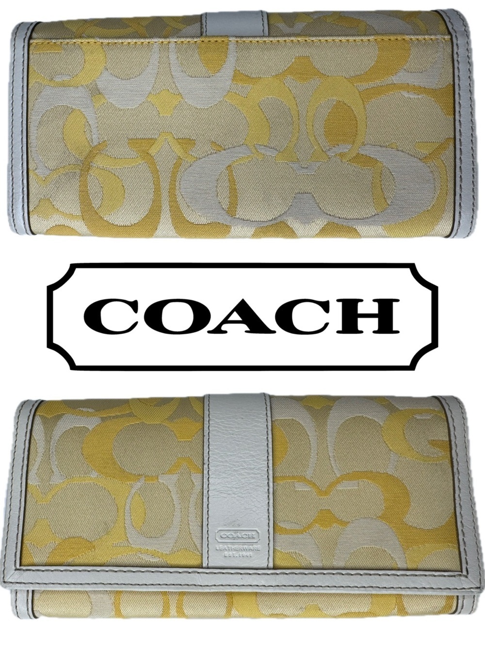 Coach Hampton Optic C Y2K Vintage Yellow Satin & White Leather Wallet NWT